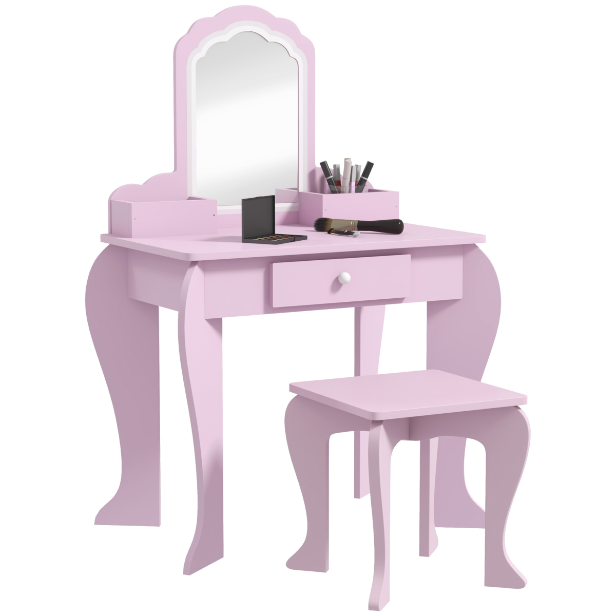 ZONEKIZ Kids Dressing Table Set with Mirror, Stool, Drawer Storage