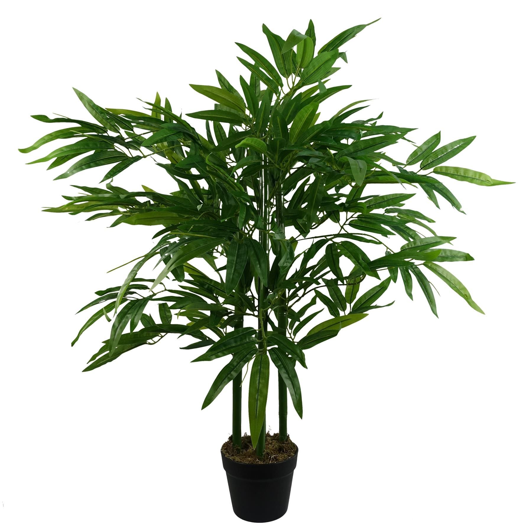 90cm (3ft) Artificial Bamboo Tree with Extra Wide Leaves in Black Plastic Pot