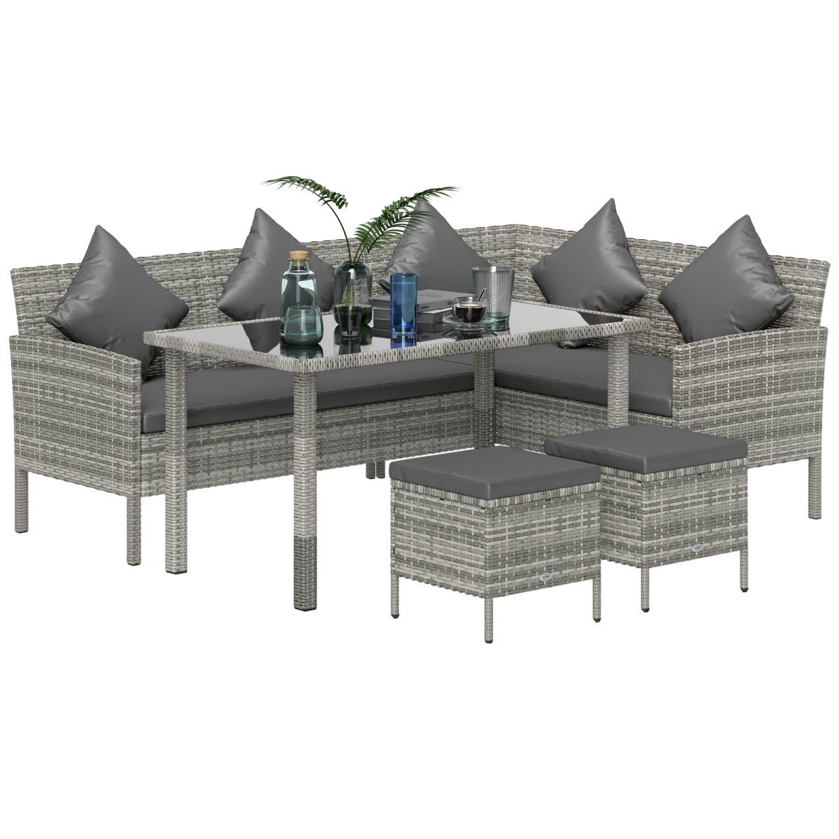 Outsunny 5-Piece Rattan Corner Dining Sofa Set, Dark Grey