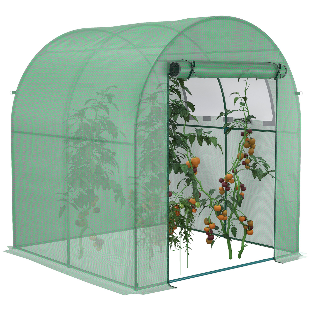 Walk-In Garden Polytunnel Greenhouse with Mesh Window and Steel Frame, 180 x 180 x 200 cm