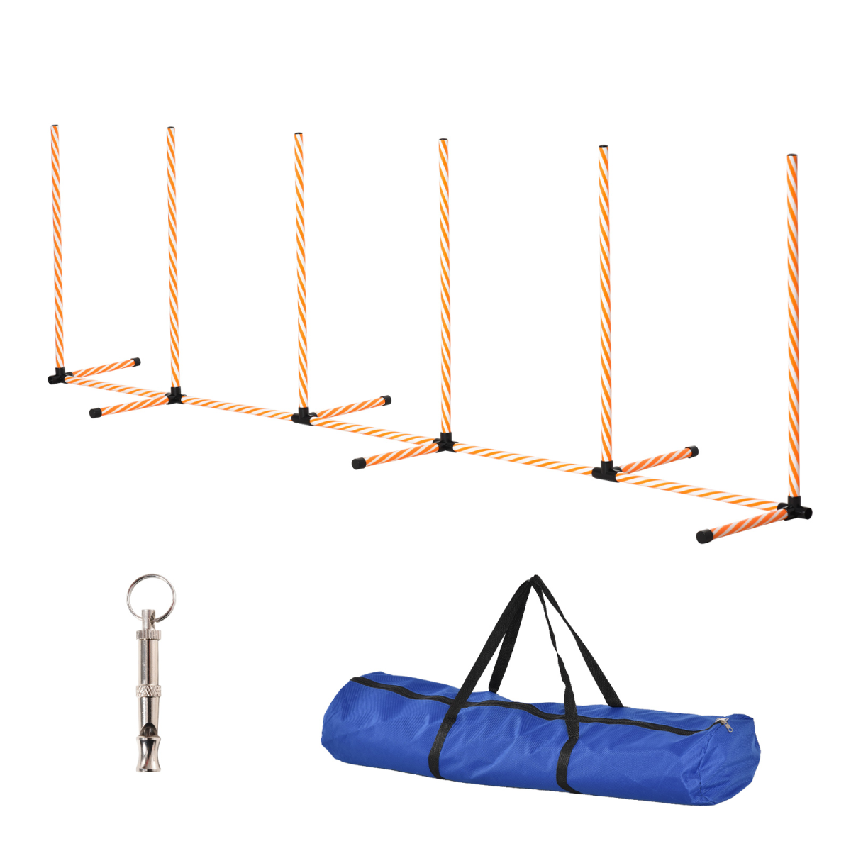 PawHut Dog Agility Weave Poles Training Obstacle Course Set, Slalom Equipment with Whistle and Storage Bag