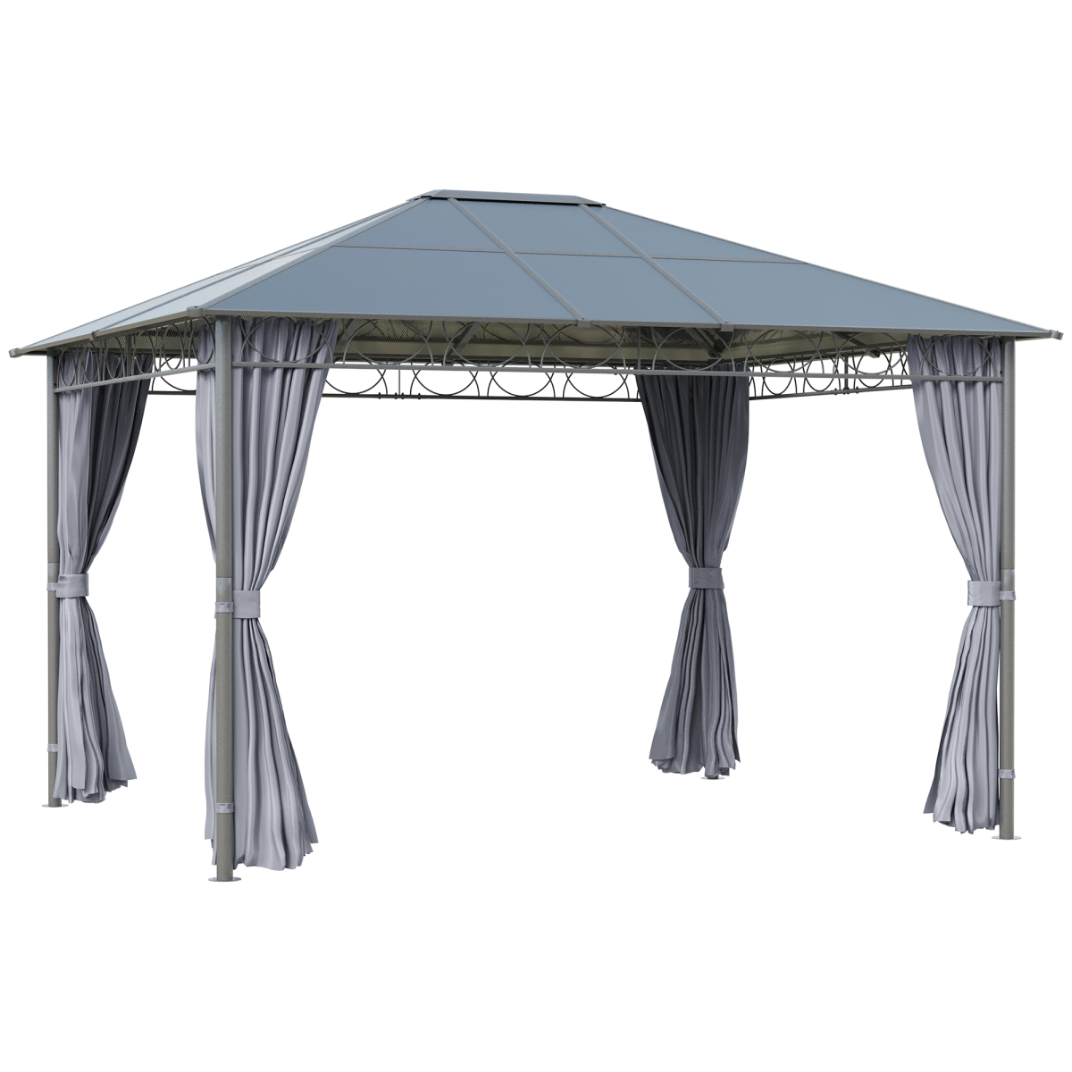 3.6 x 3 m Hardtop Gazebo with Polycarbonate Roof and Curtains