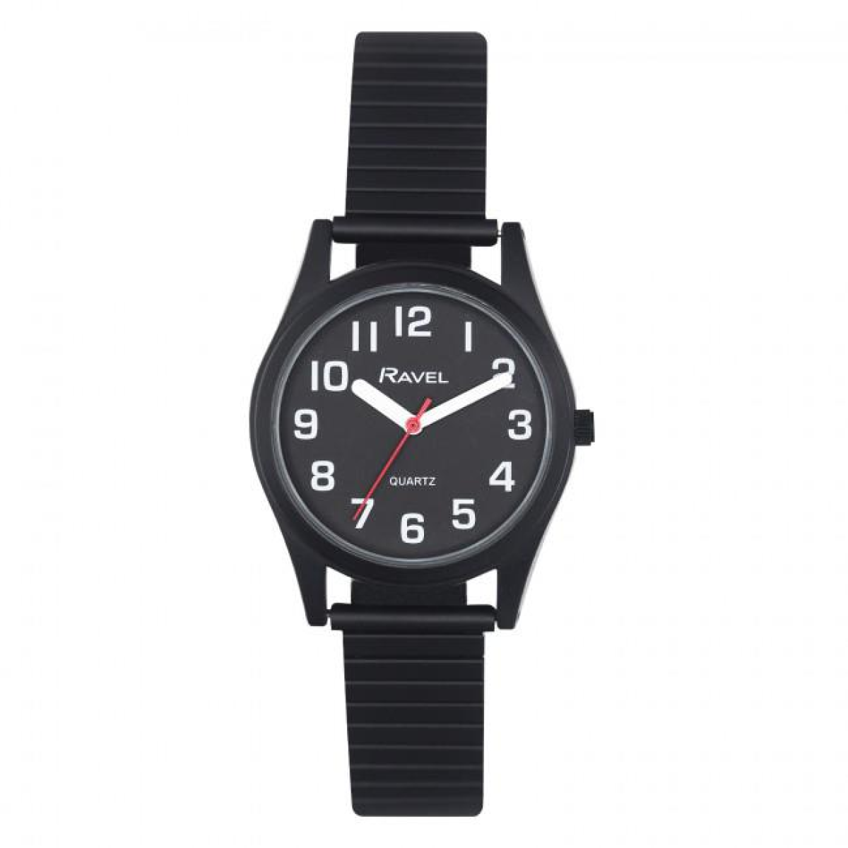 Ravel Ladies Bold Easy Read Expander Bracelet Watch Black R0225