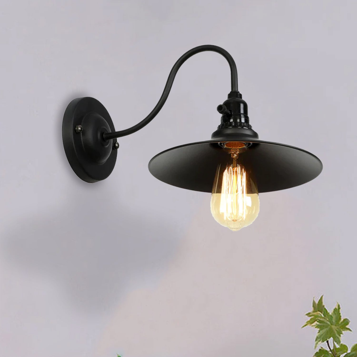 Retro Vintage Iron Wall Light Shade with Swan Neck and Ceiling Rose