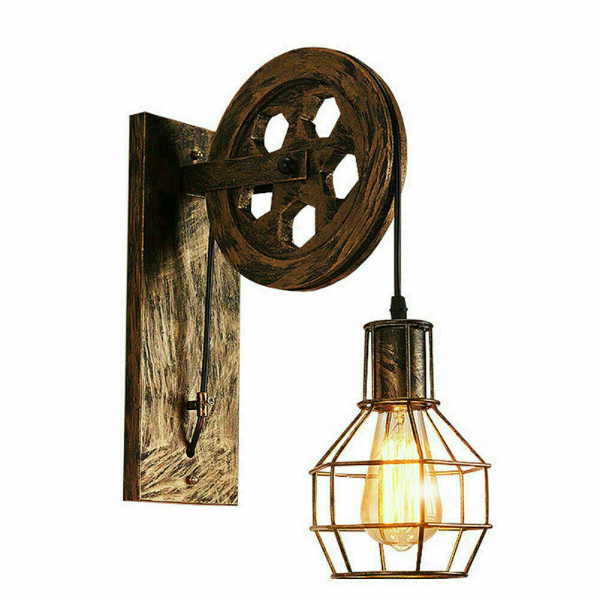 Industrial Pulley Wheel Wall Light, Brushed Copper, E27