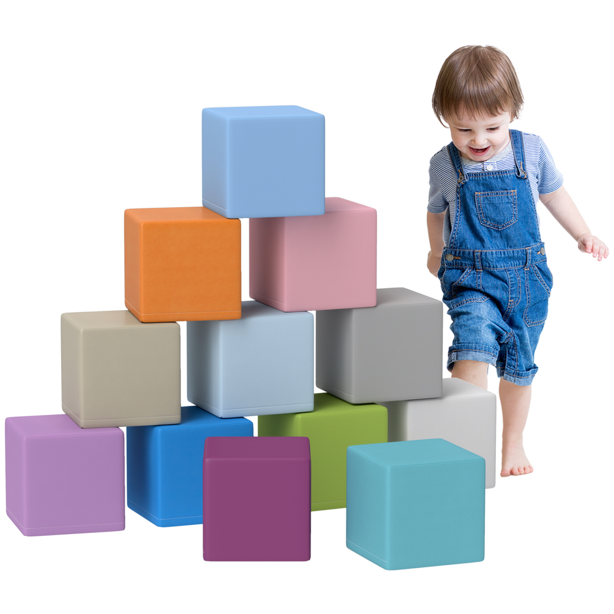 HOMCOM 12-Piece Soft Foam Play Blocks for Toddlers, Multicolour