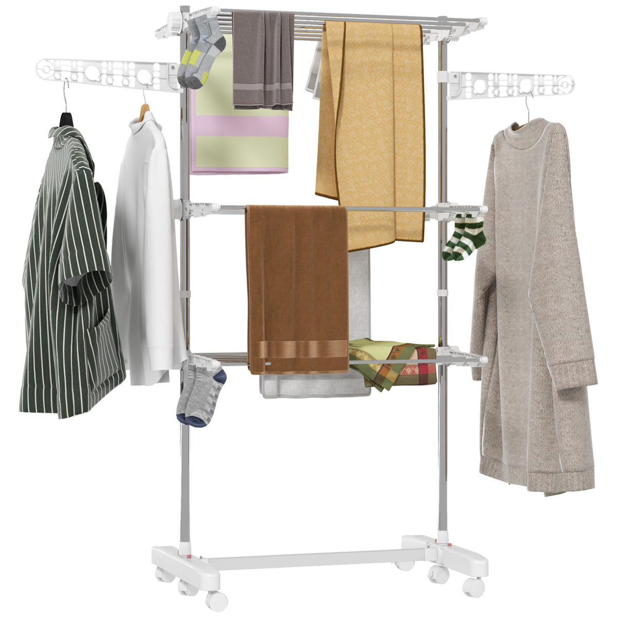 HOMCOM Folding Clothes Airer Drying Rack with Wheels, 4 Shelves