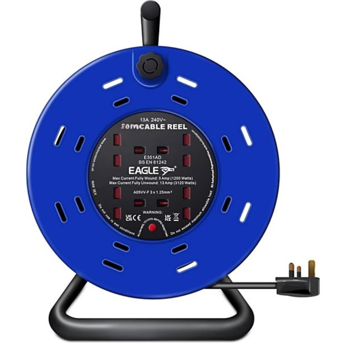 Eagle 4 Socket 25M Metal A-Frame Cable Extension Reel 13A