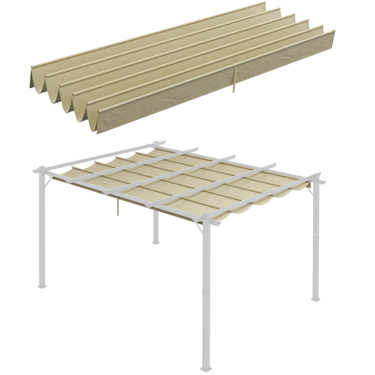 Outsunny 4 x 3 m Pergola Replacement Canopy Shade Cover, Beige Polyester, 10 Drainage Holes
