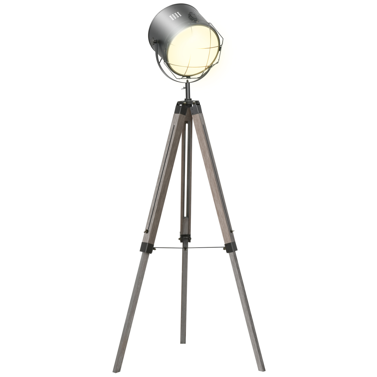 HOMCOM Pine Wood Tripod Spotlight Floor Lamp, Height Adjustable, Brown/Black