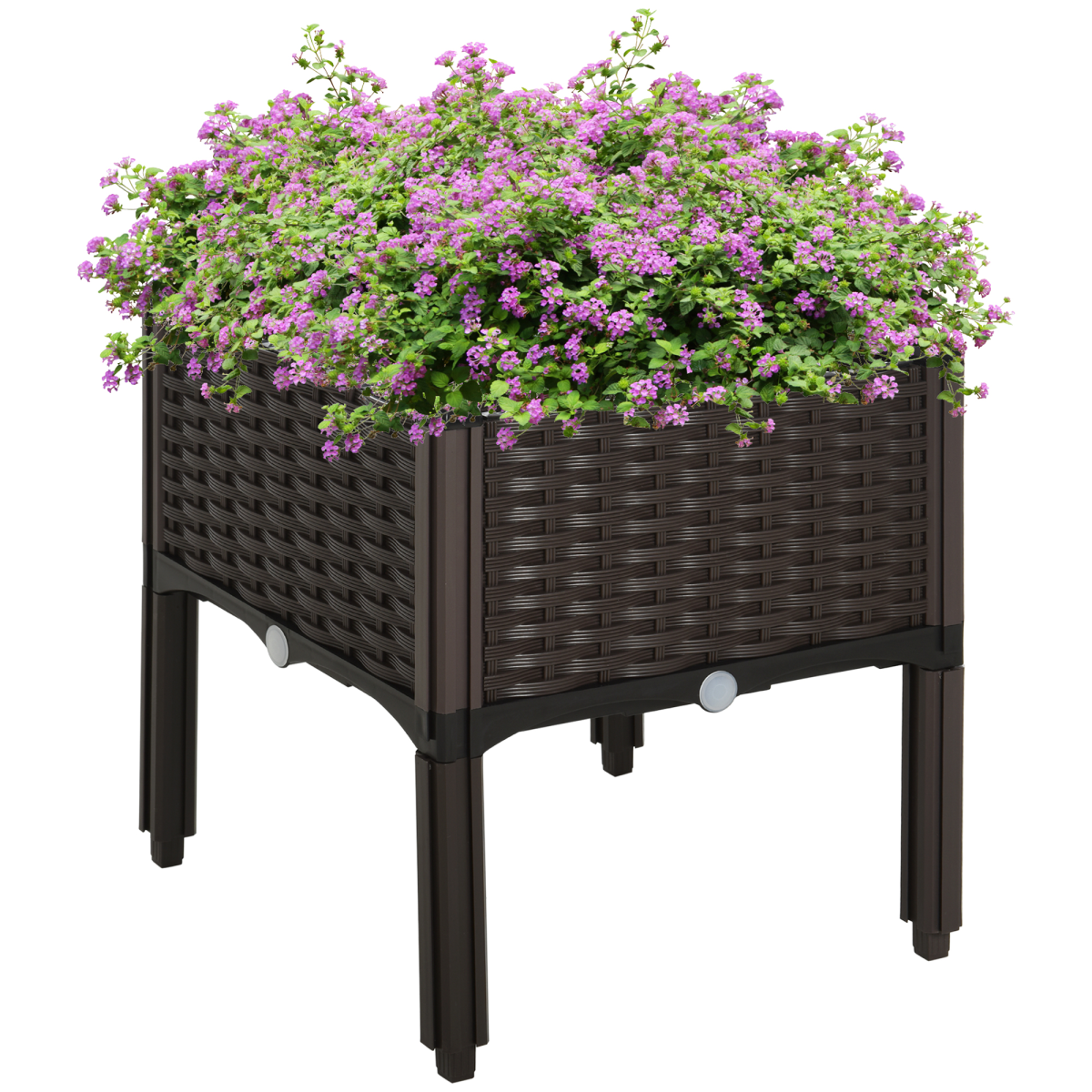 Outsunny Raised Outdoor Garden Planter Box Brown Rattan-Effect Plastic Self-Watering Disk