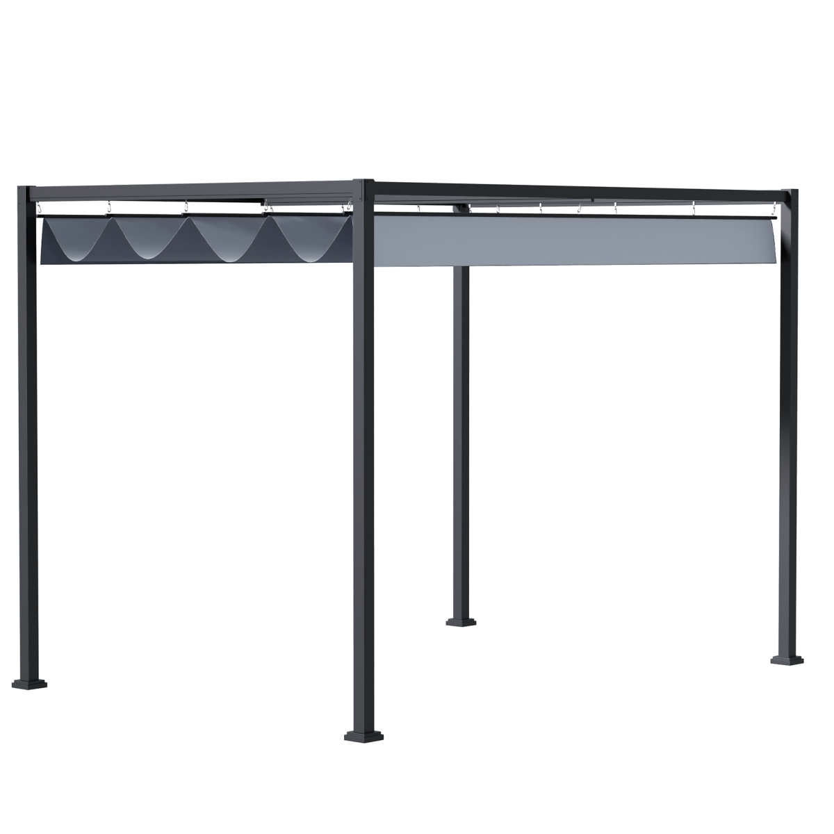 Outsunny 4 x 3m Grey Metal Pergola Gazebo with Retractable UV-Resistant Canopy for Patio Outdoor Use