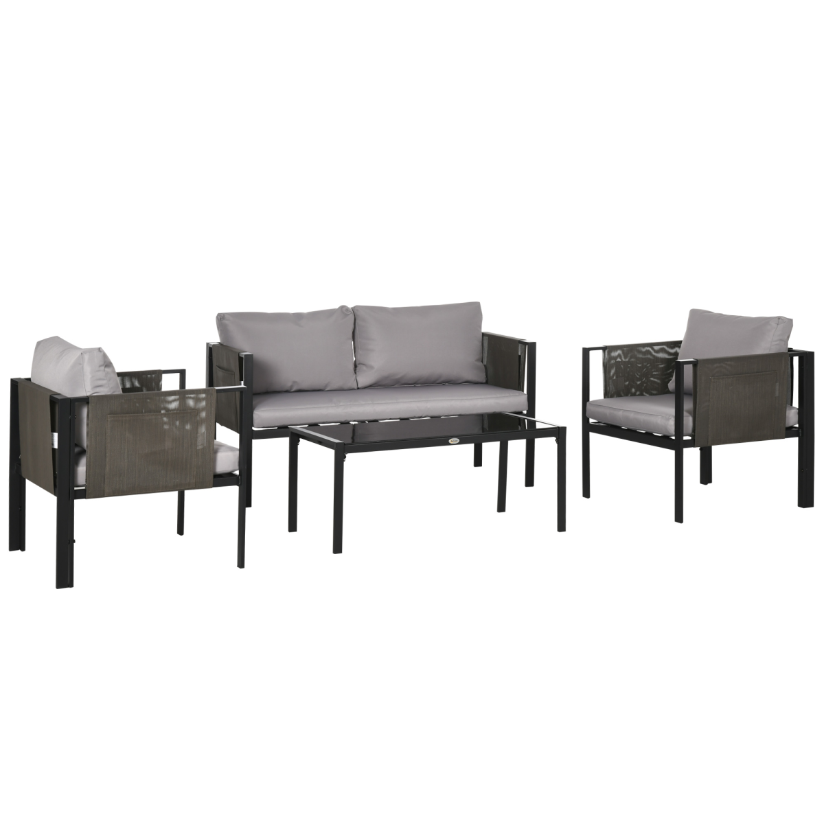 Outsunny 4-Piece Garden Sofa Set with Tempered Glass Coffee Table and Cushions