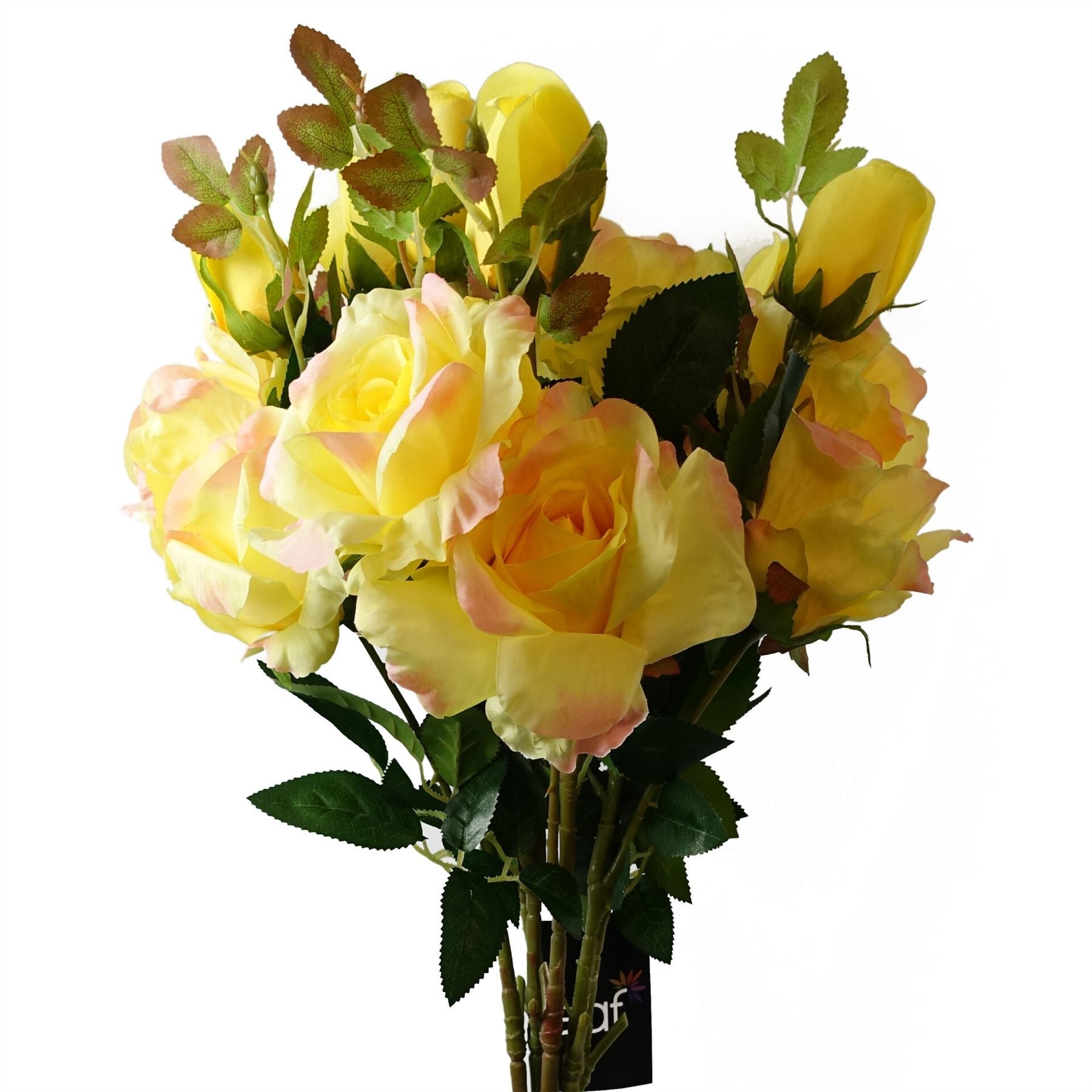 Leaf Pack of 6 Artificial Yellow Rose Stems, 80cm, 18 Flowers