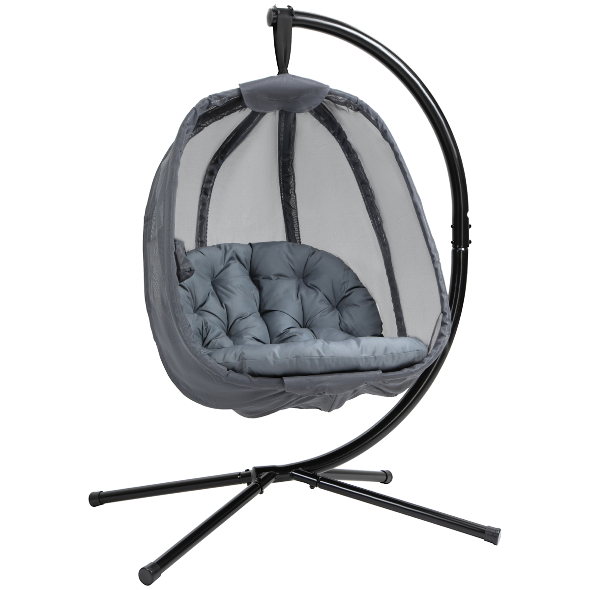 Outsunny Folding Hanging Egg Chair with Cushion & Stand, Grey