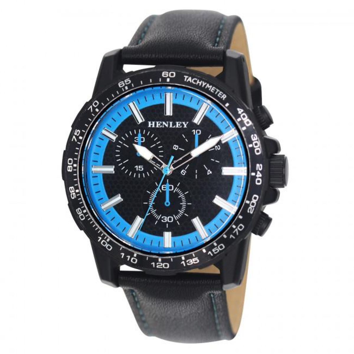 Henley Men's Satin Black Sports Watch with Coloured Stitch Multi Eye Dial