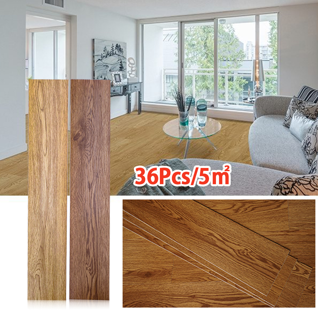 5m² Self Adhesive Wood Effect Vinyl Flooring Planks, 36 Pack, PVC, Waterproof, Non-Slip, 2mm, Peel and Stick Floor Tiles