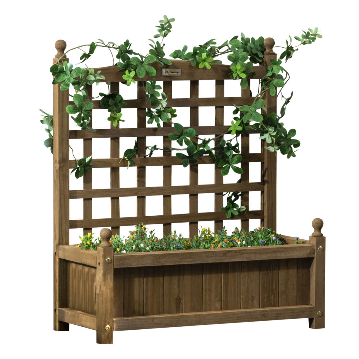 Outsunny Garden Planter Box with Trellis, Freestanding Brown