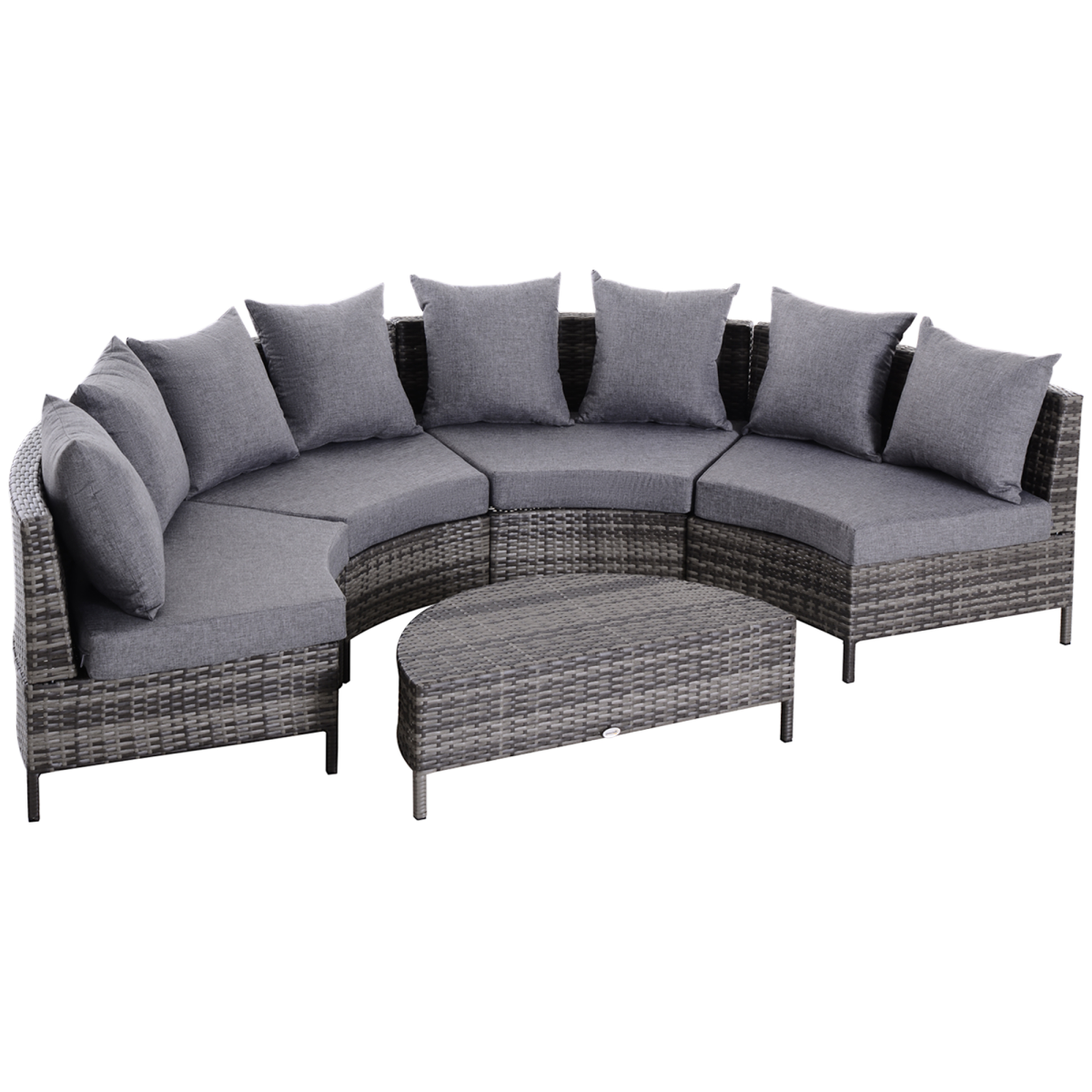 Outsunny 5-Piece Half Moon Rattan Garden Sofa Set, Grey