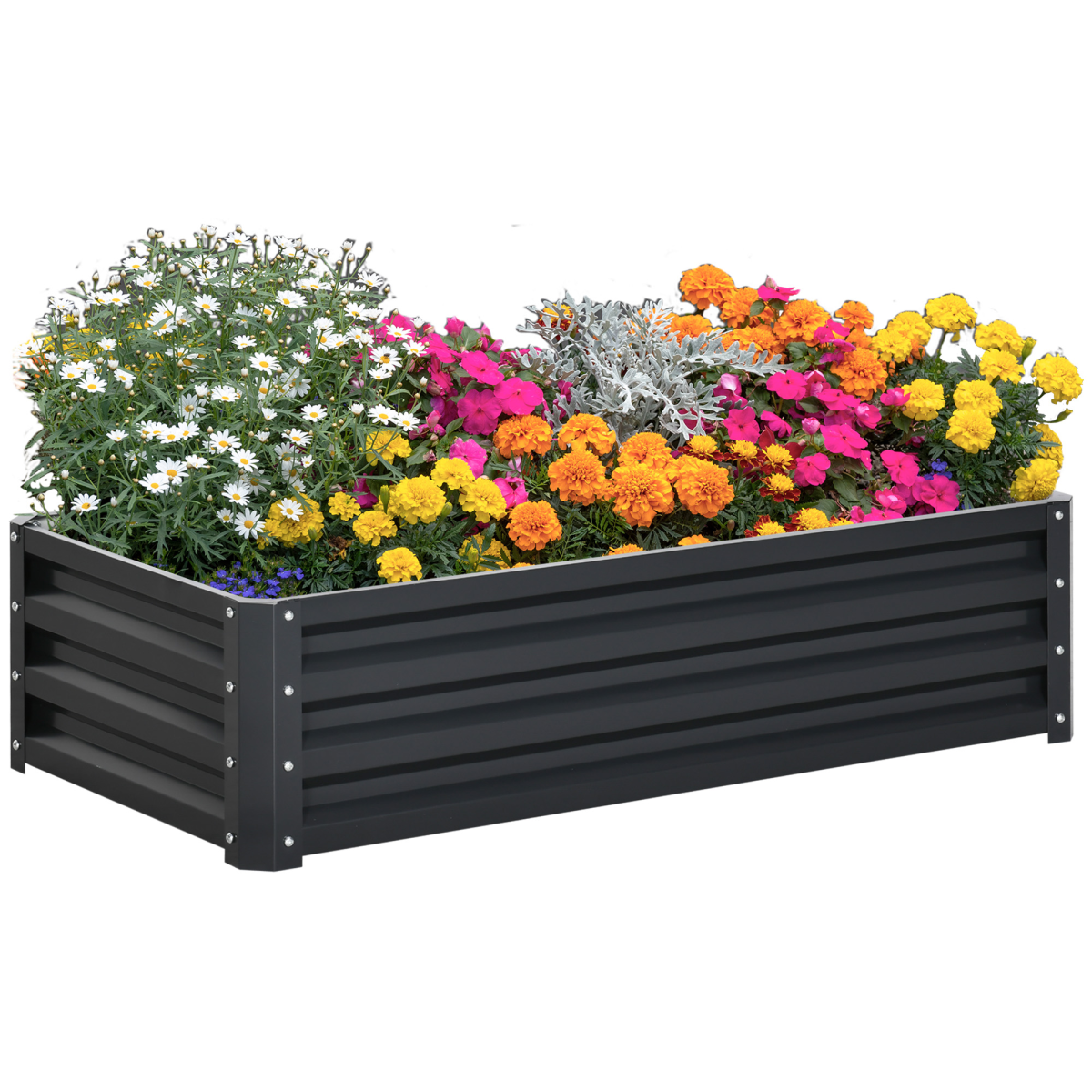 Outsunny Raised Garden Bed Open Bottom Powder Coated Steel Planter Box 120 x 60cm Grey