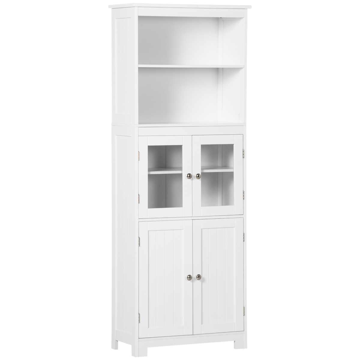 HOMCOM White Kitchen Cupboard with Adjustable Shelves and Glass Doors
