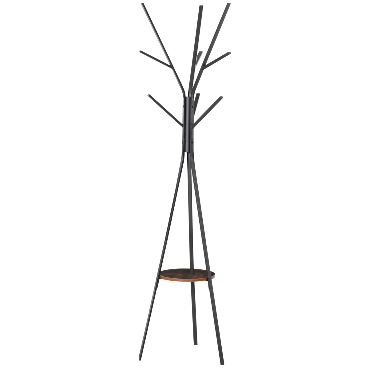 HOMCOM 180cm Freestanding Metal Coat Rack with Shelf, 9 Hooks, Brown