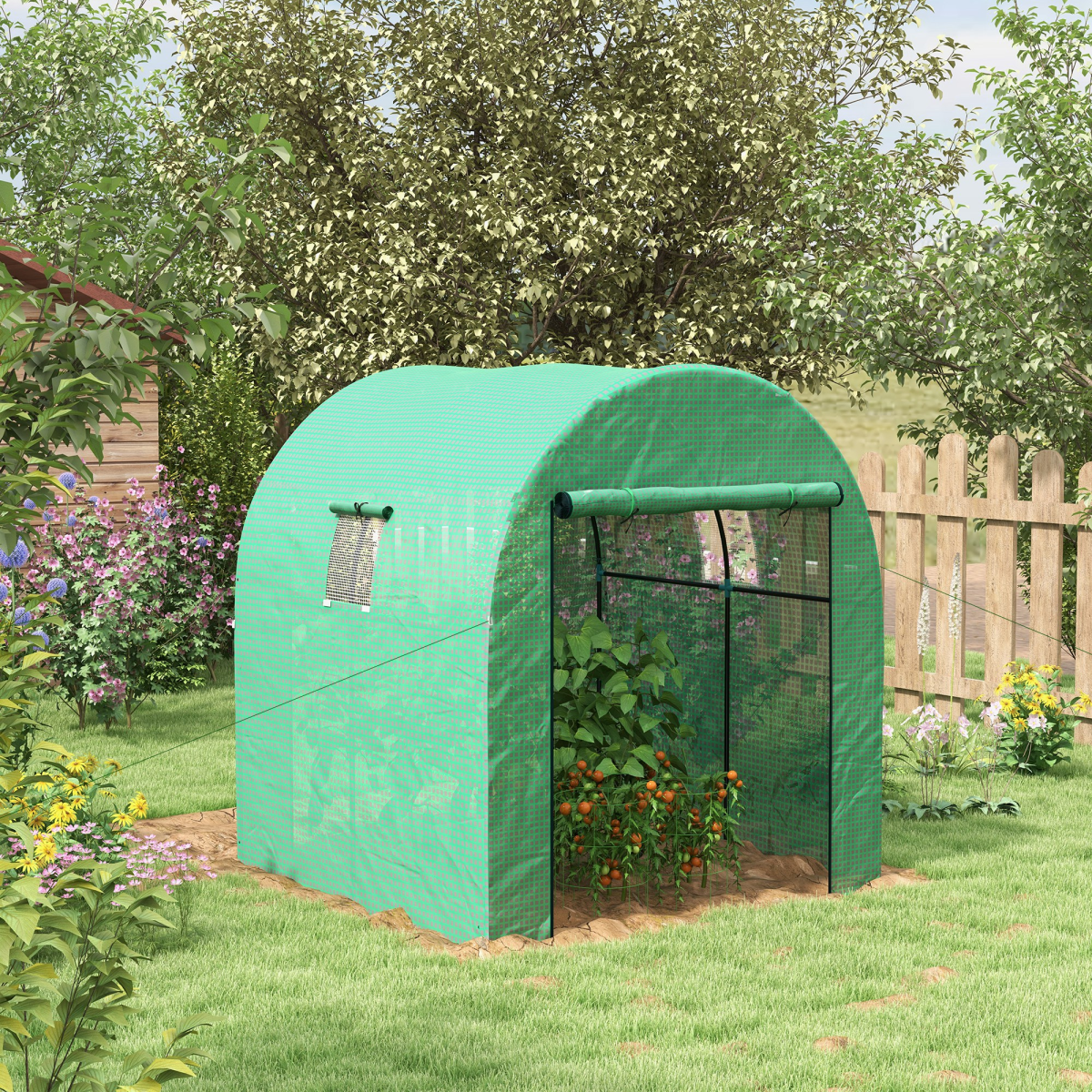 Mini Green Tunnel Greenhouse with UV-Resistant PE Cover, Roll-Up Door and Mesh Windows