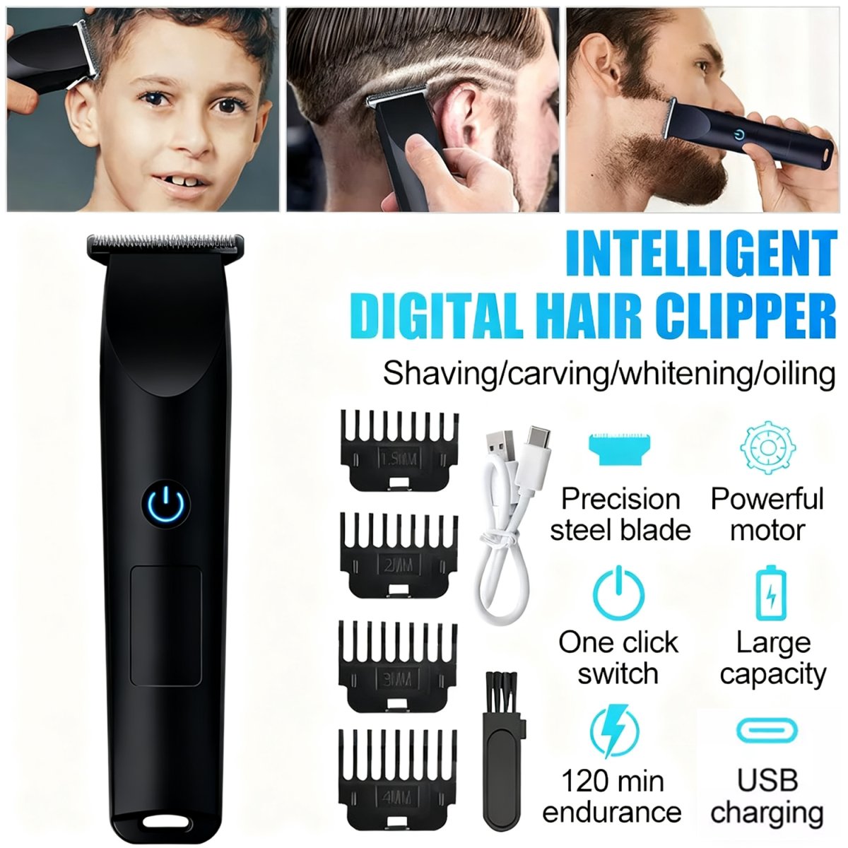 Professional Cordless Electric Shaver for Men - Black