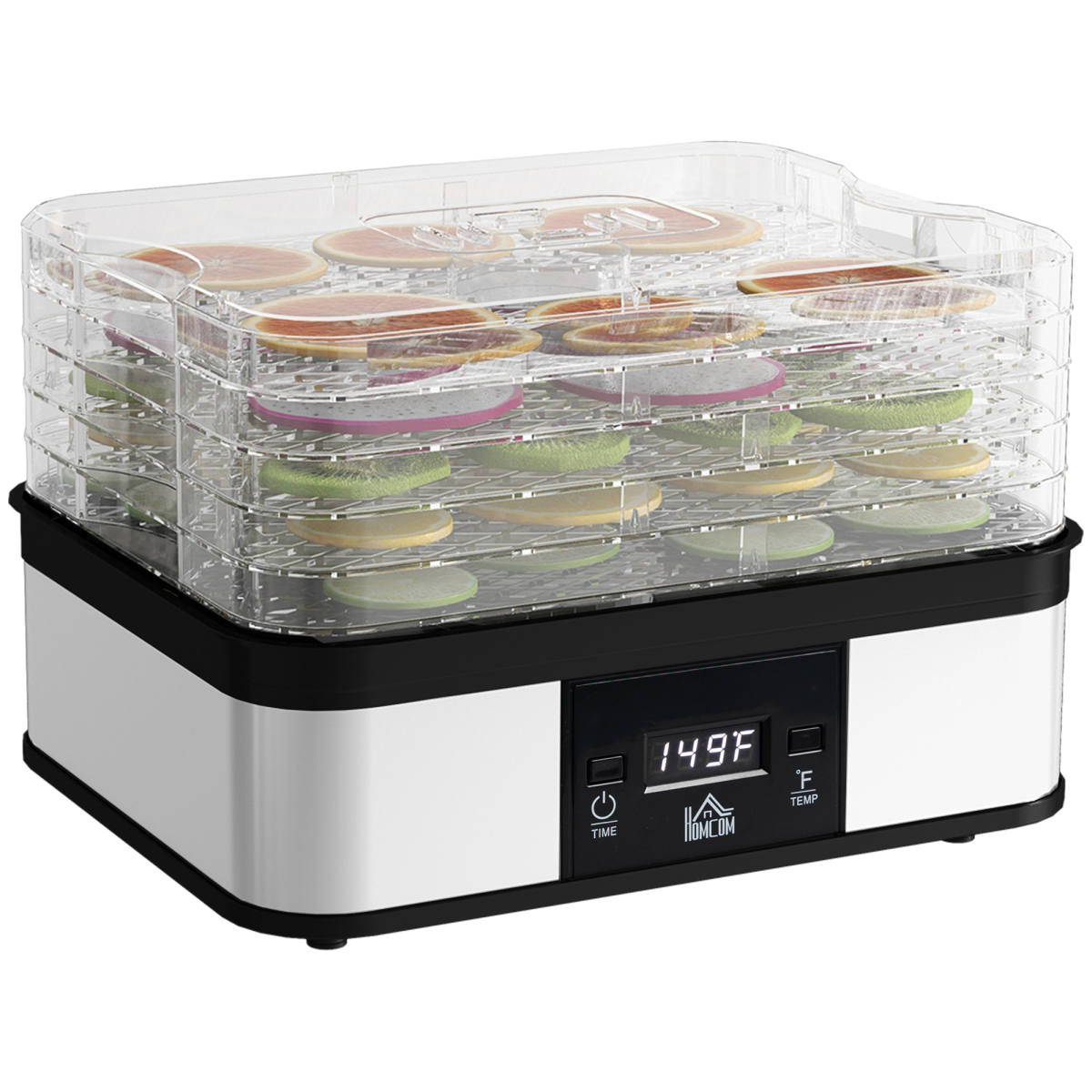 HOMCOM 5-Tier Stainless Steel Food Dehydrator, 245W, LCD Timer