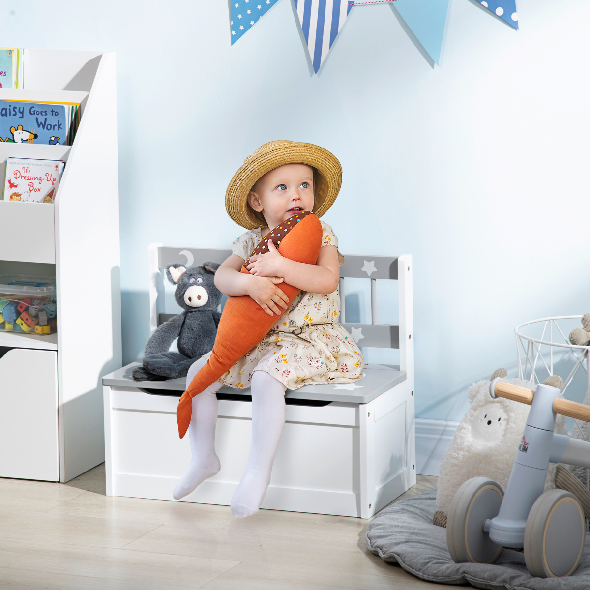 Kids Storage Bench with Seat, 27.3L Storage, 110 lb Capacity, Pinewood Construction