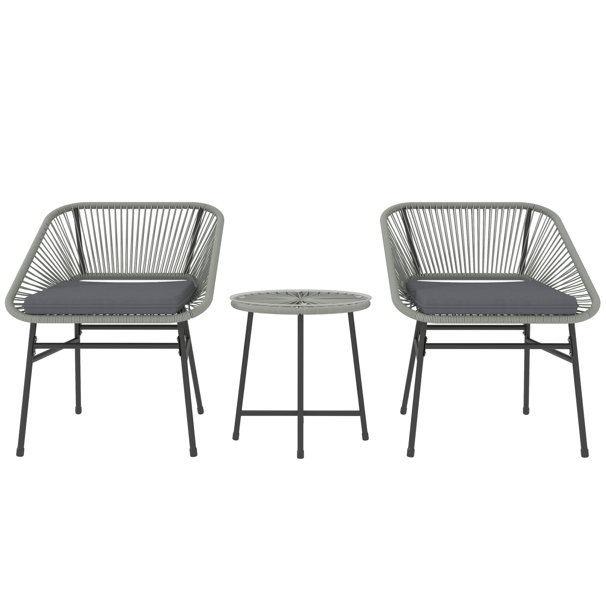 Outsunny 3 Piece Rattan Bistro Set with Cushions, Light Grey