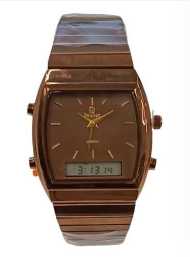 Clasico Ladies Dual Time Water Resistant Brown Dial Brown Metal Strap Watch