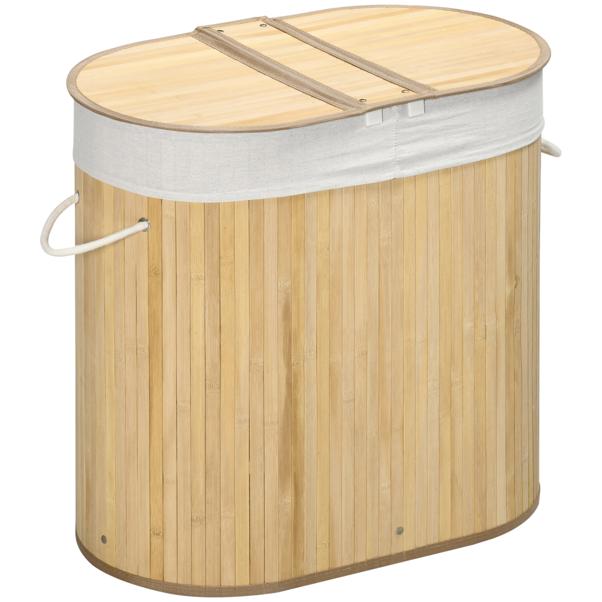 100L Bamboo Laundry Basket with Lid, 2 Compartments and Removable Lining, Natural