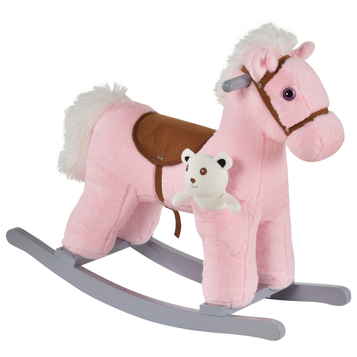 Kids Plush Ride-On Rocking Horse with Sounds and Handlebars