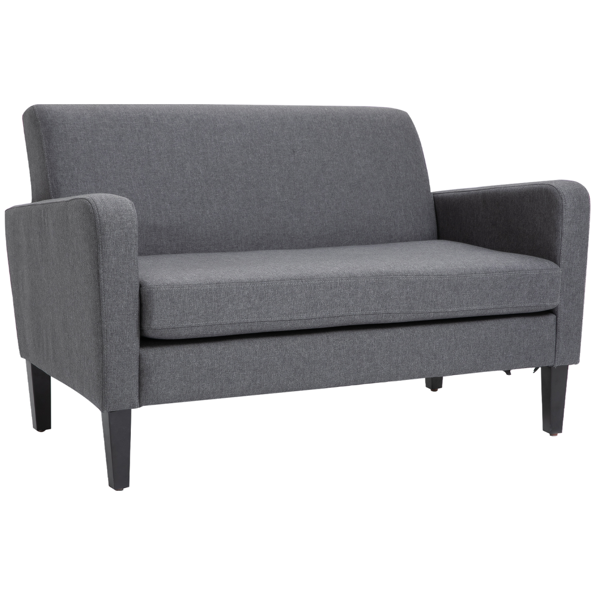HOMCOM Grey Linen-Look 2-Seater Loveseat with Curved Arms, Slanted Back, Thick Cushion, Wood Legs