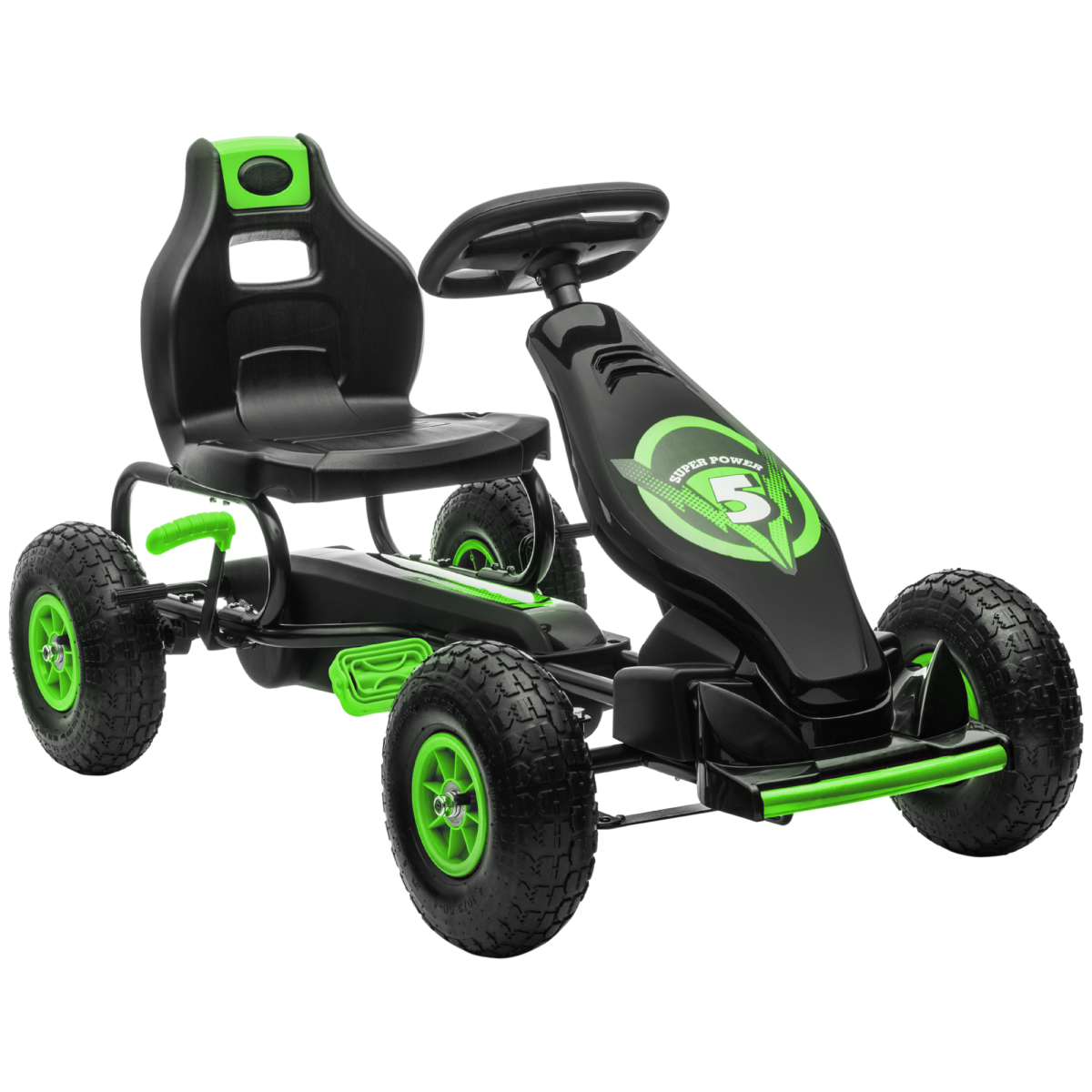 HOMCOM Kids Pedal Go Kart with Adjustable Seat, Rubber Wheels & Brake, Green