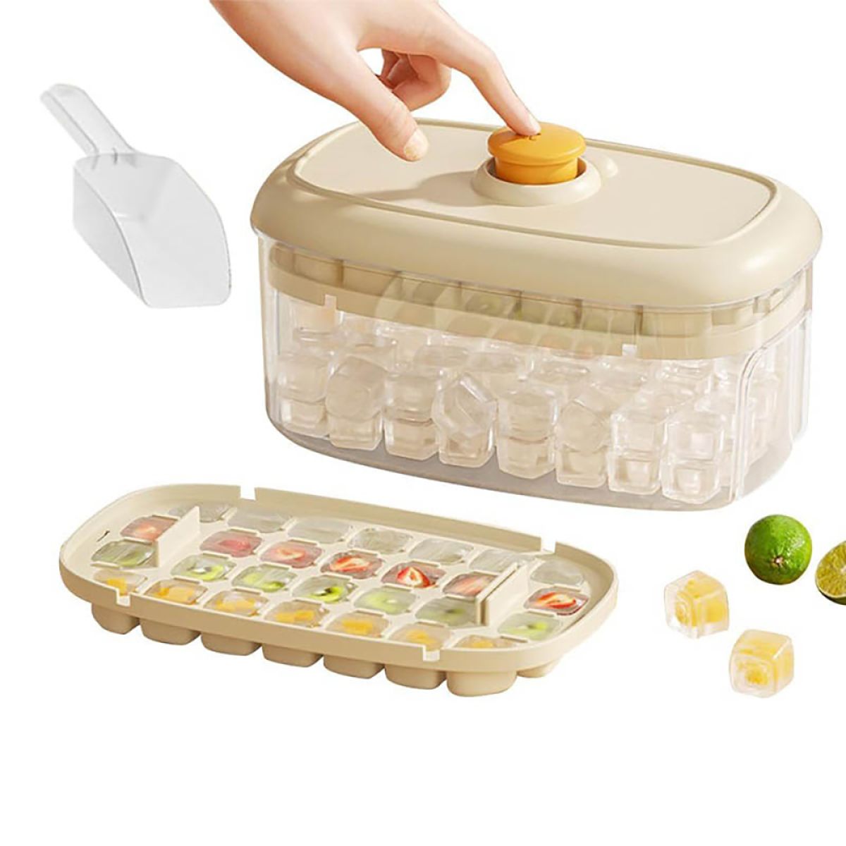 56-Grid Stackable Ice Cube Tray Set with Leak-Proof Lid and Push-Button Release