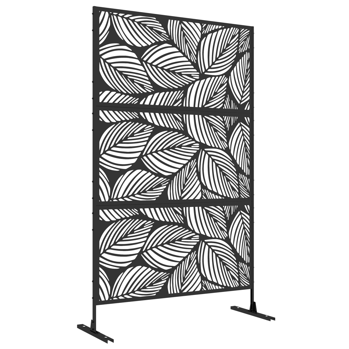 Outsunny 6.5FT Steel Outdoor Decorative Privacy Screen Panel with Stand, Leaf Design, Black