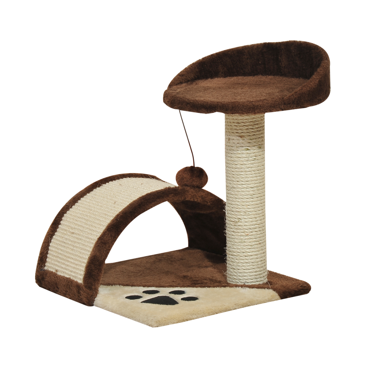 PawHut Cat Tree with Sisal Scratching Posts, Plush and Toy Ball, Brown