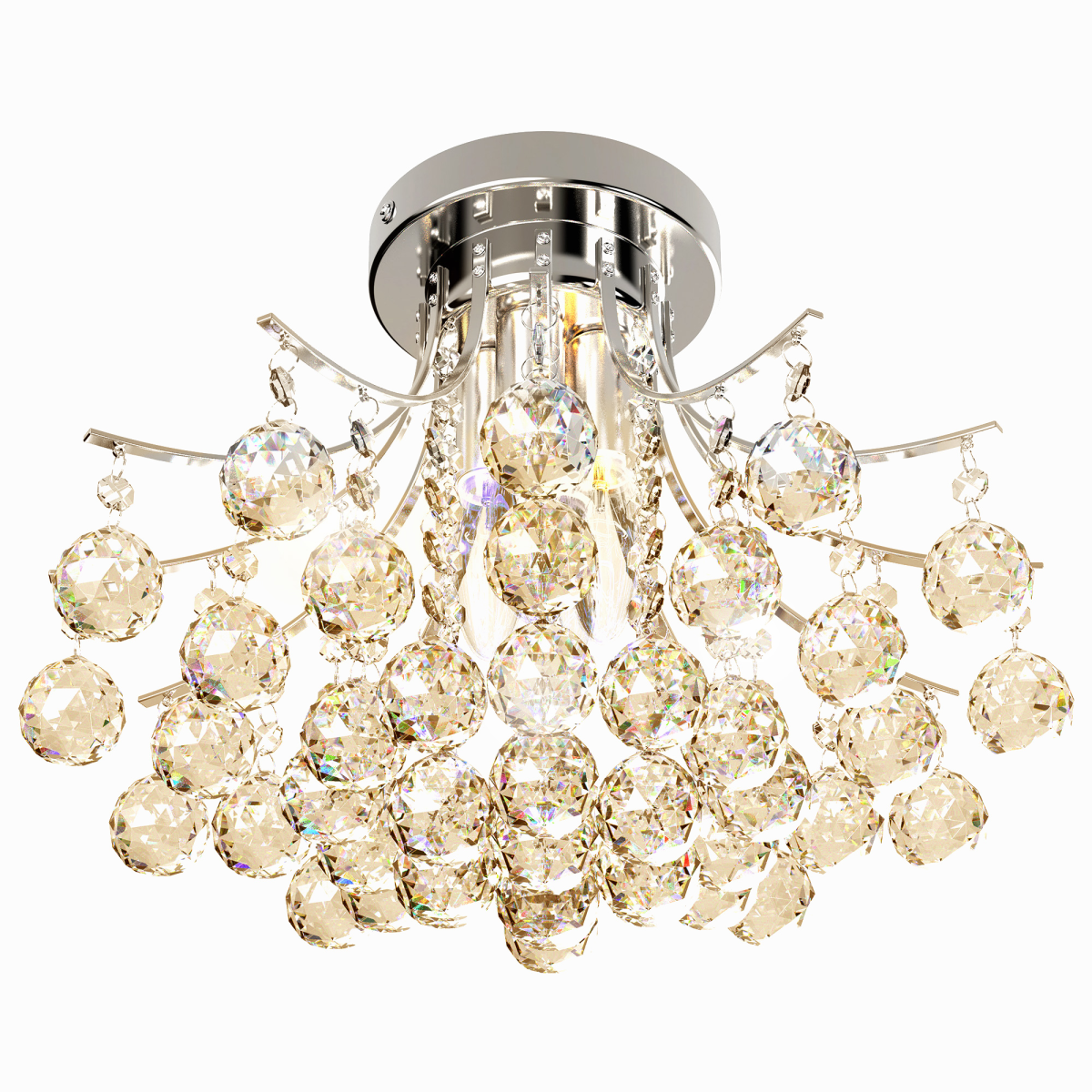 HOMCOM Modern K9 Crystal Chandelier Ceiling Light, 3-Light E14 Flush Mount, 43 Crystal Balls, 140 Octagonal Beads, Bulbs Not Included