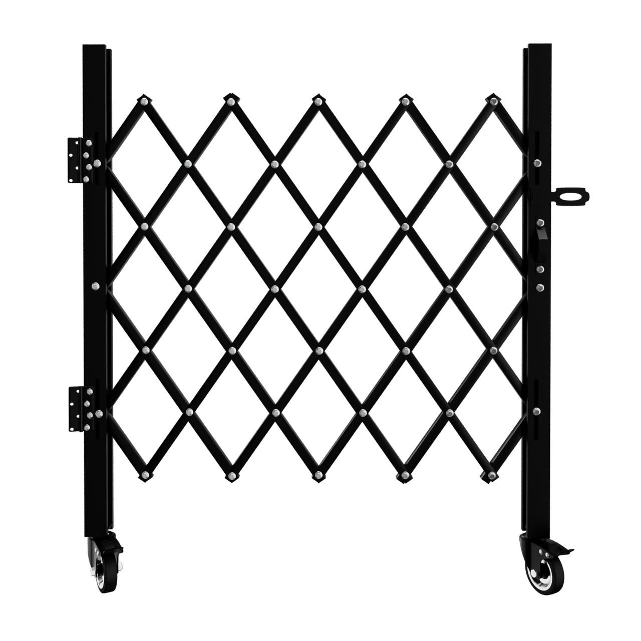 Foldable Metal Security Gate with 360° Swivel Locking Casters, Portable Expandable Safety Barrier for Garage, Warehouse, Driveway and Pool Areas, 51.57" H x 74" W