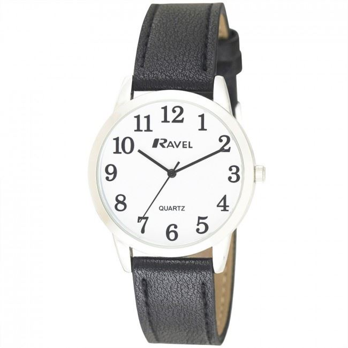 Ravel Men's Classic Leather Strap Watch, 36mm Round Case, Arabic Dial, Quartz Movement