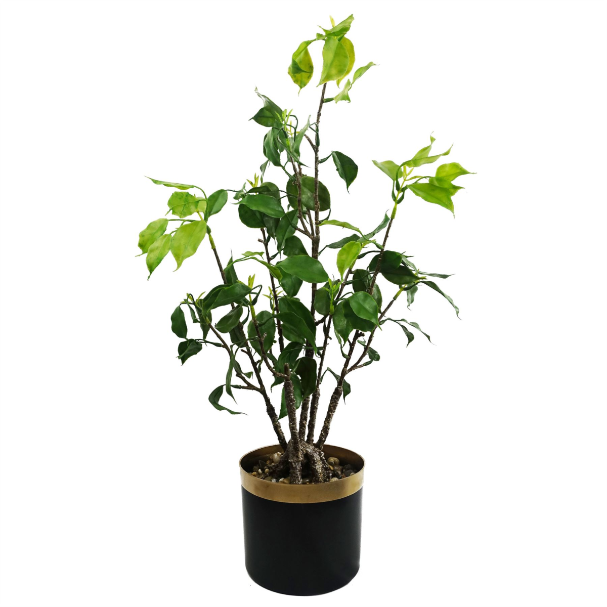 Leaf 60cm Artificial Banyan Bonsai Ficus Tree in Plastic Pot with Decorative Gravel