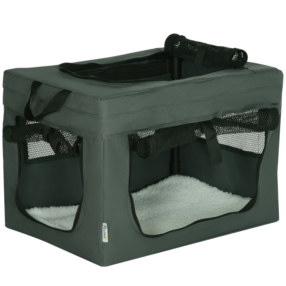 PawHut Foldable Pet Carrier with Cushion for Cats & Mini Dogs, Grey