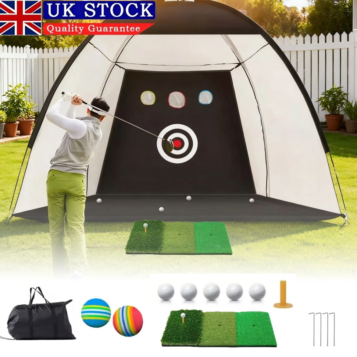 10x7ft Golf Practice Net with Practice Mat for Driving, Chipping and Swing Training