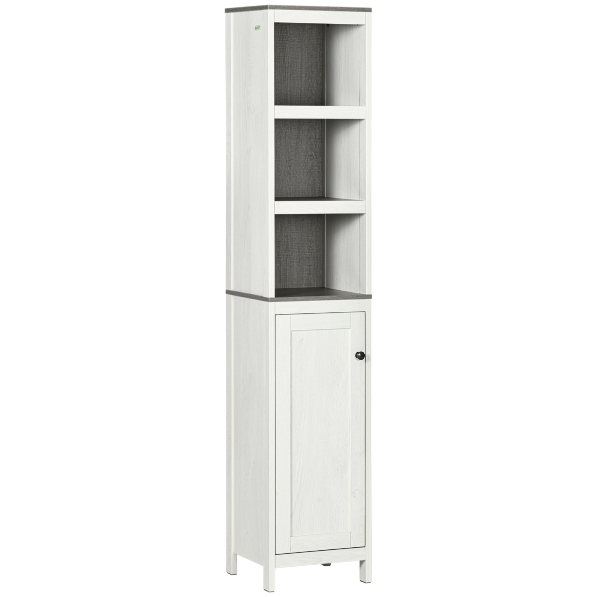 Slim Tall White Bathroom Linen Tower with Adjustable Shelf