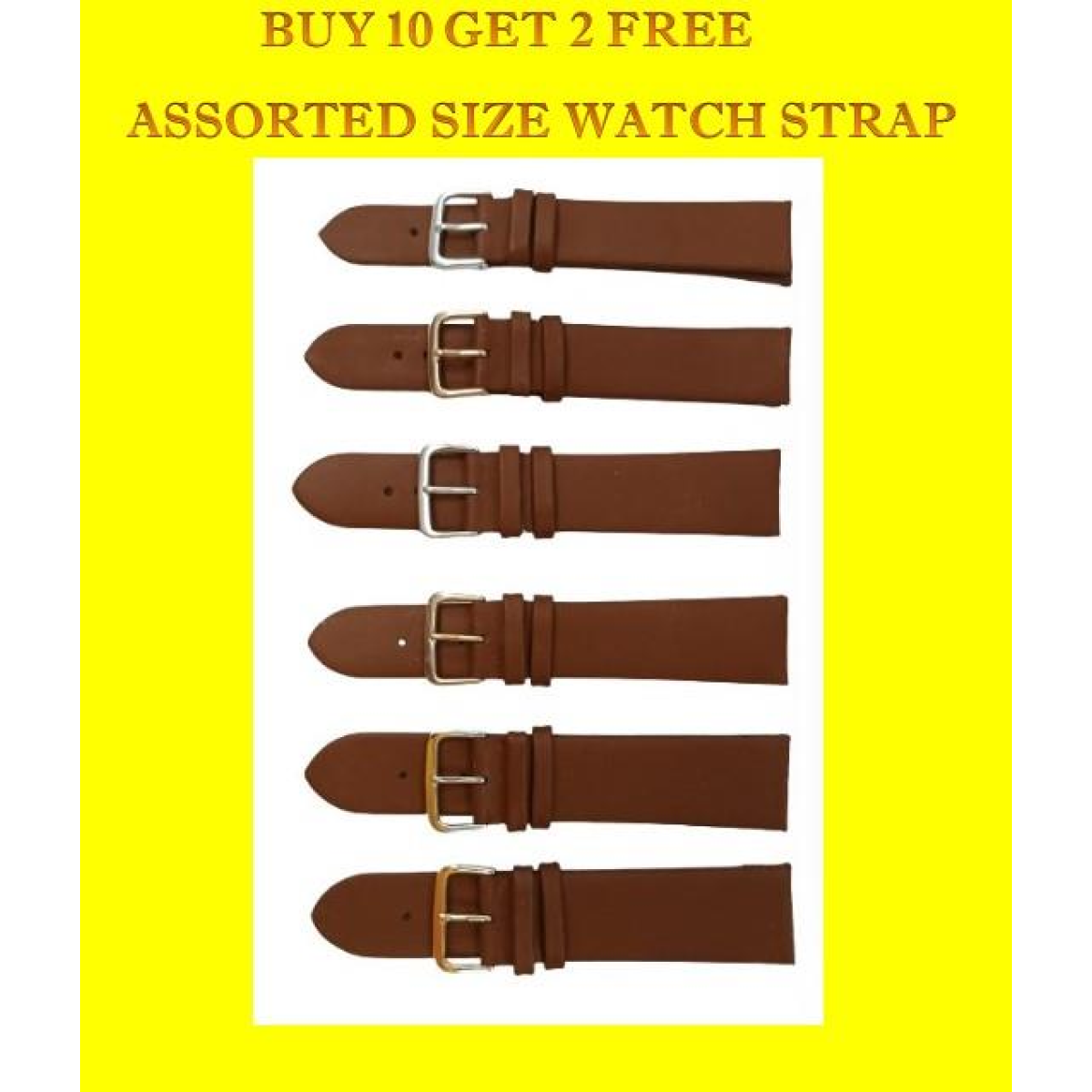 Genuine Brown Leather Watch Straps, Assorted Sizes 18mm-22mm, Buy 10 Get 2 Free