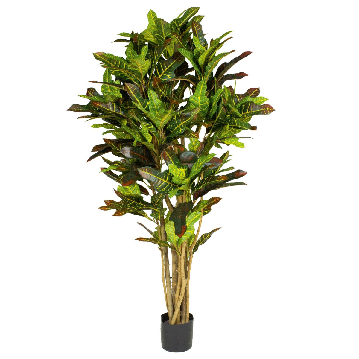 Leaf 150cm Artificial Croton Tree, Realistic Faux Tropical Plant in Black Plastic Pot