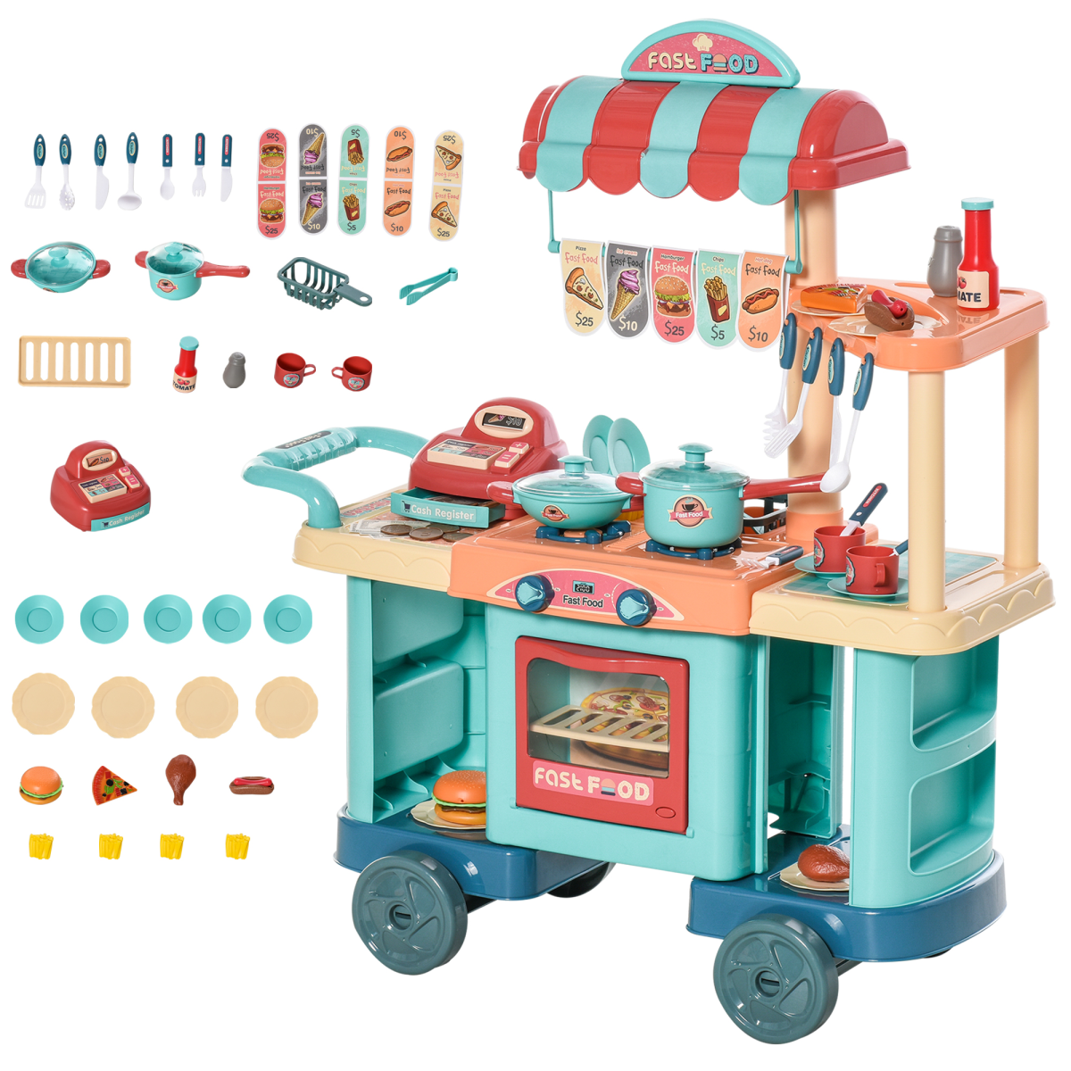 50-Piece Kids Pretend Kitchen Play Set with Cashier Register, Ages 3-6