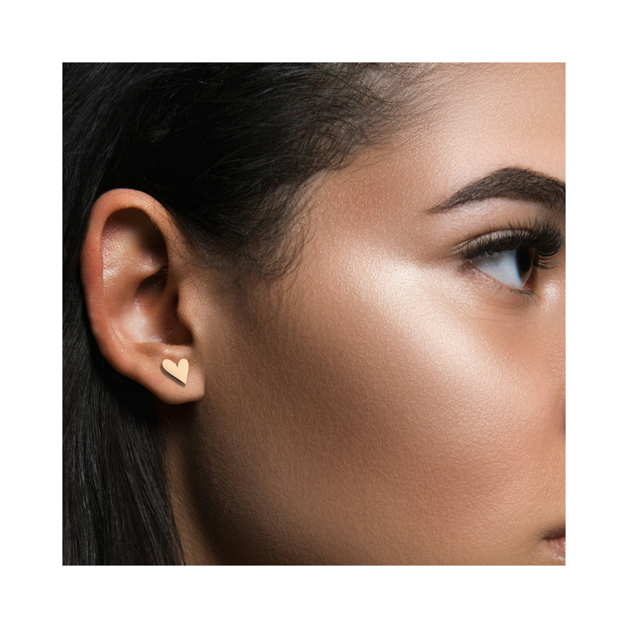 Tilted Heart Gold Plated Stainless Steel Stud Earrings